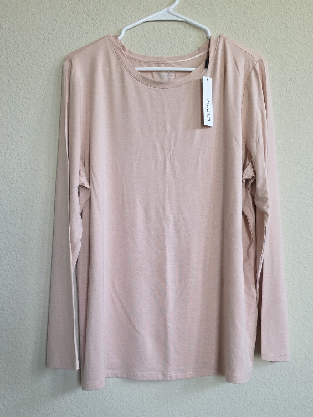 NWT Chico's Rose Smoke Long-Sleeve Crewneck Layering Tee Touch Of Cool Sz 3 XL